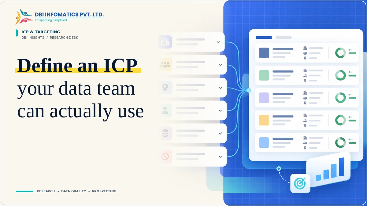 How to Write an ICP Brief a B2B Data Team Can Actually Use | DBI Infomatics Insights Ideal customer profile illustration showing target-company, geography and role filters in a structured workflow.