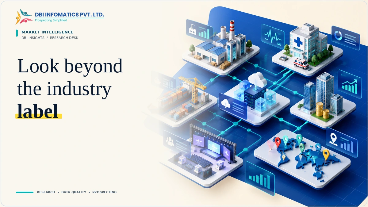 Vertical Market Research: Why Industry Labels Alone Are Not Enough | DBI Infomatics Insights Vertical market research illustration showing connected industry, geographic and business-type categories.